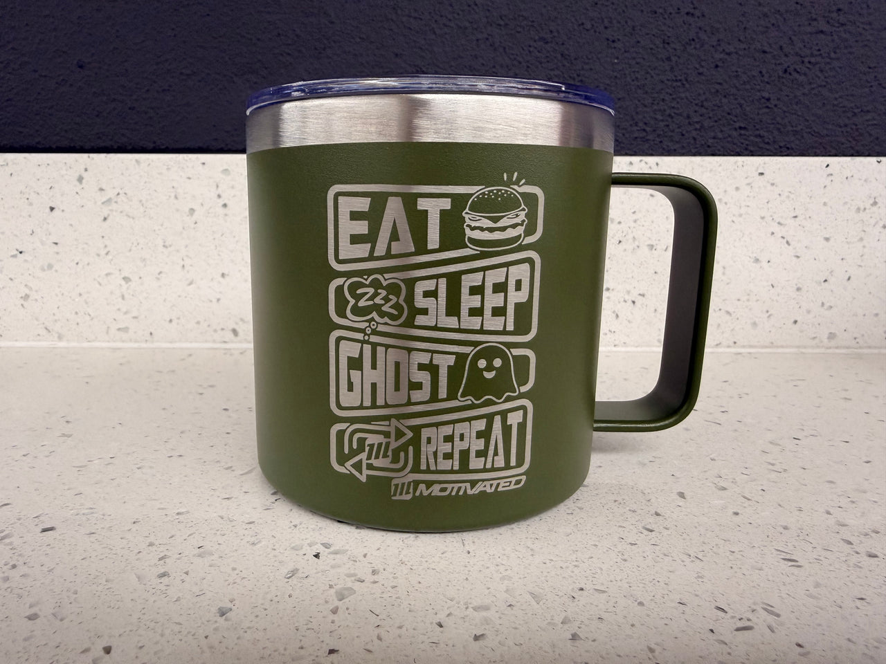 Eat Sleep Ghost Coffee Mug (Olive)